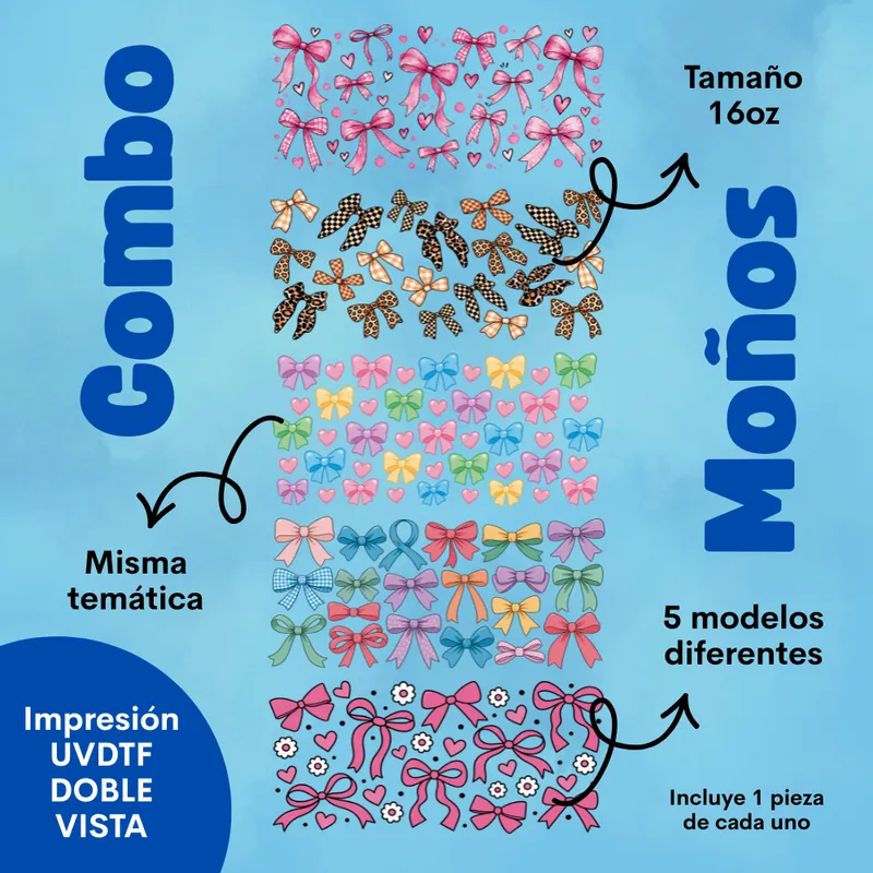 Combo Monos: cinco diseños UV DTF