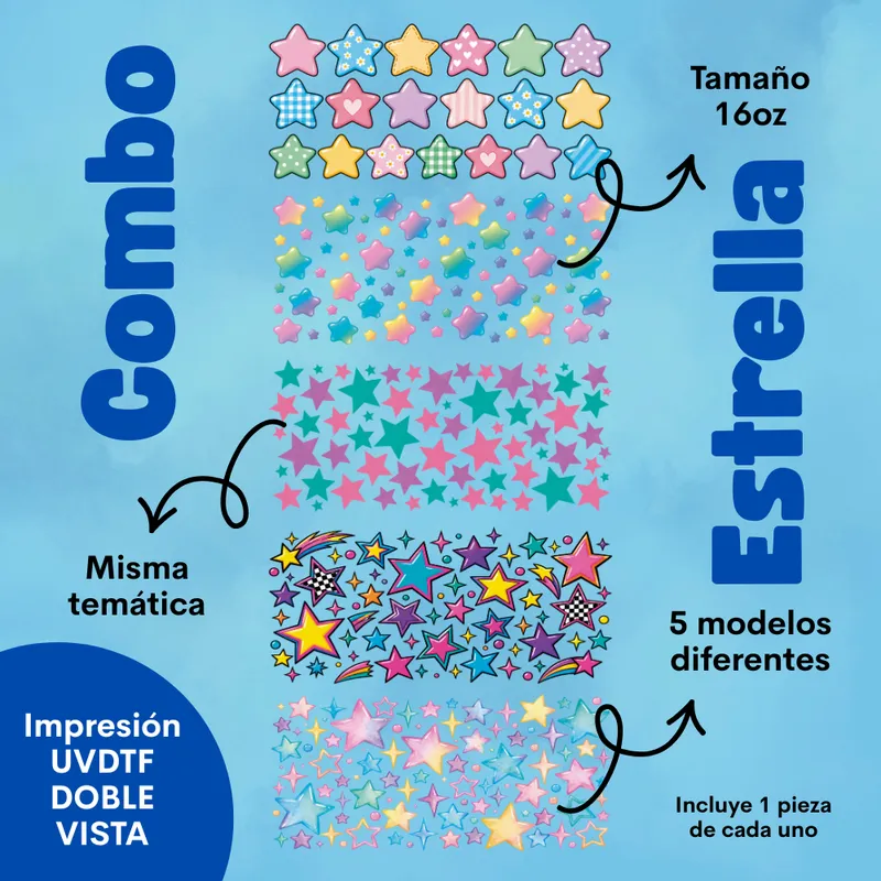 Combo Estrella: cinco diseños UV DTF