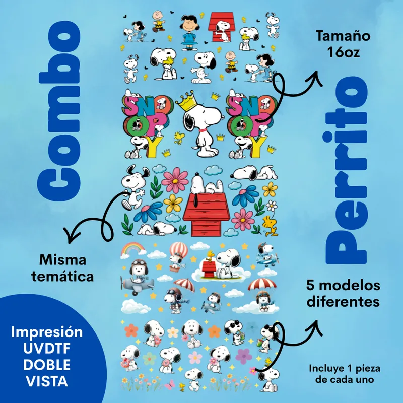 Combo Perrito: cinco diseños UV DTF