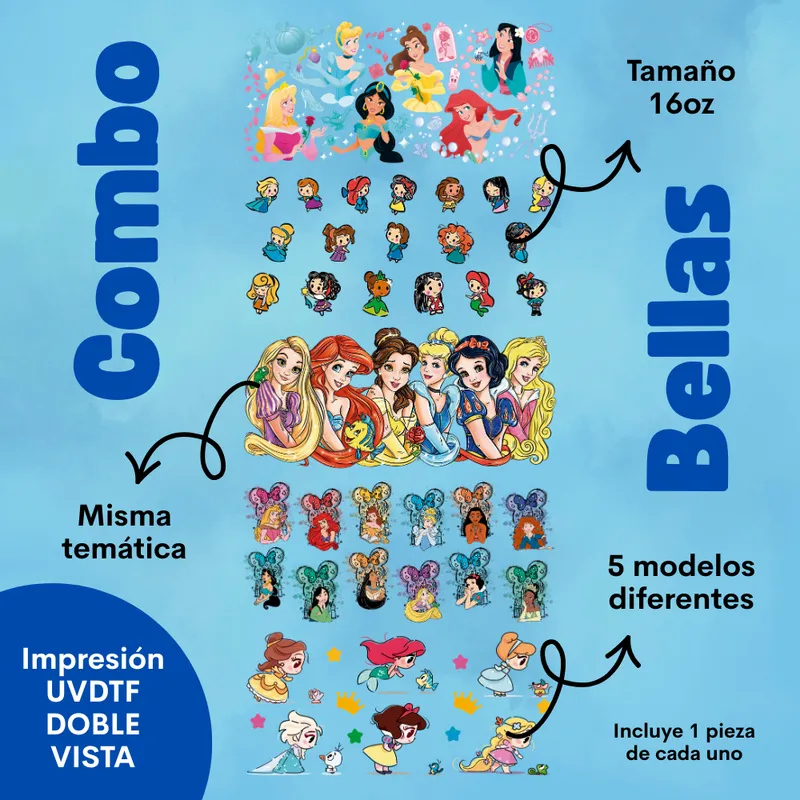 Combo Bellas: cinco diseños UV DTF