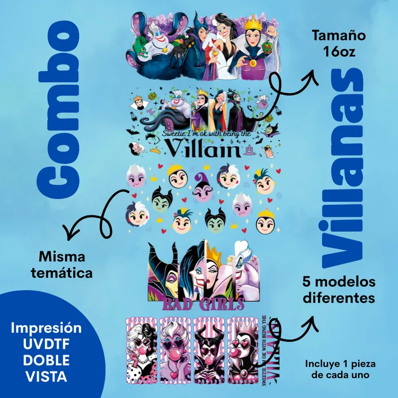 Combo Villanas: cinco diseños UV DTF
